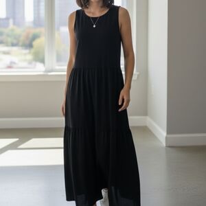 ZENANA Black Tiered Midi Dress
